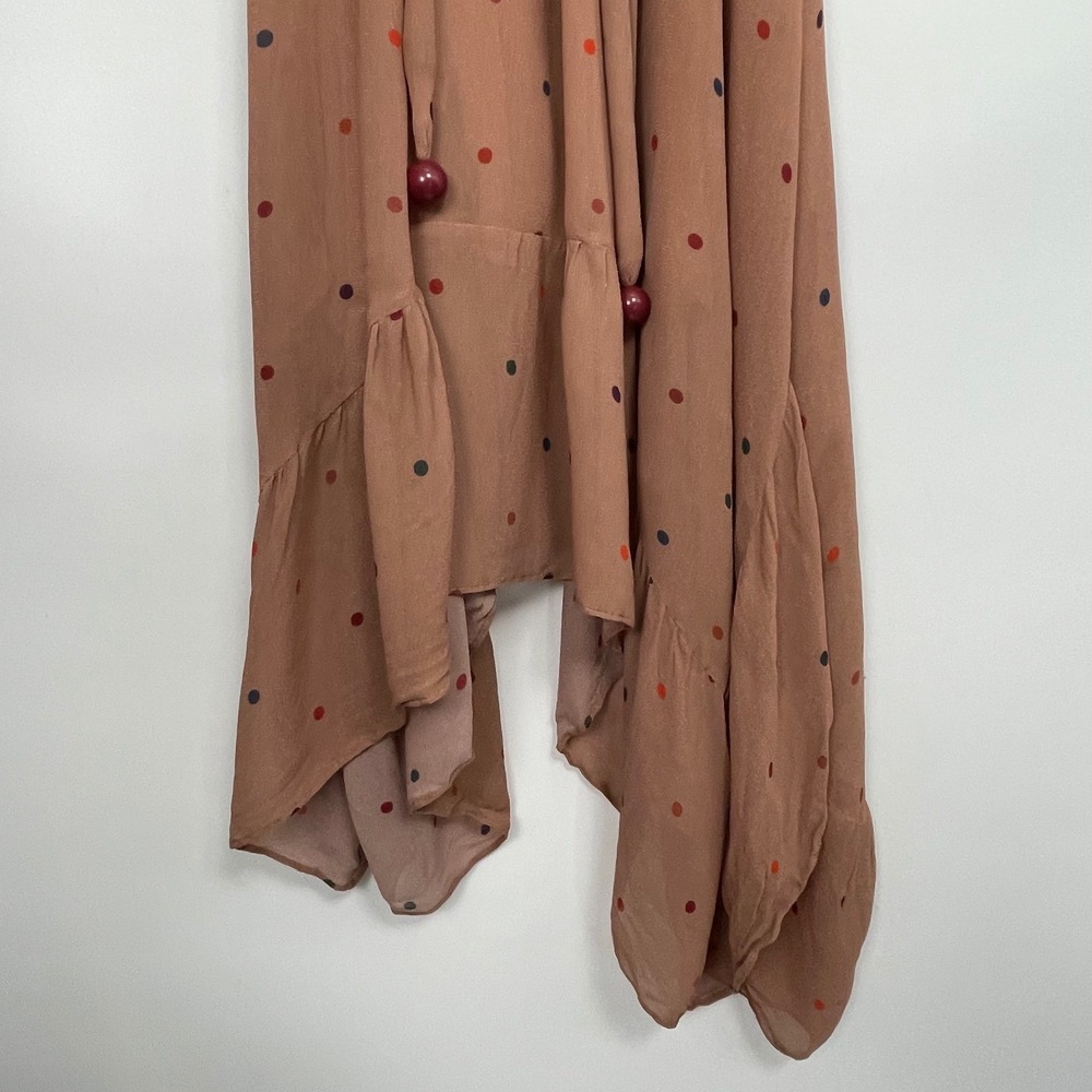 FARM Rio Women's Brown Ruffle One Shoulder Polka Dot Midi Dress Size Small - Picture 3 of 8